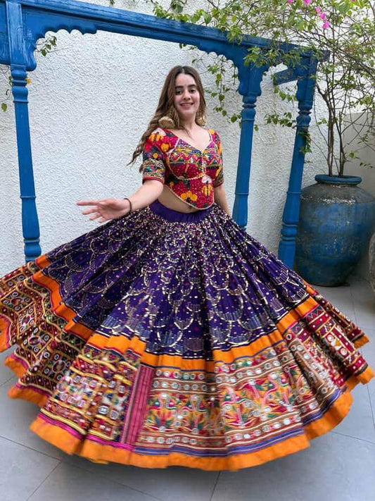 Navratri Special Muslin Cotton Chaniya Choli Set with Real Mirror Work