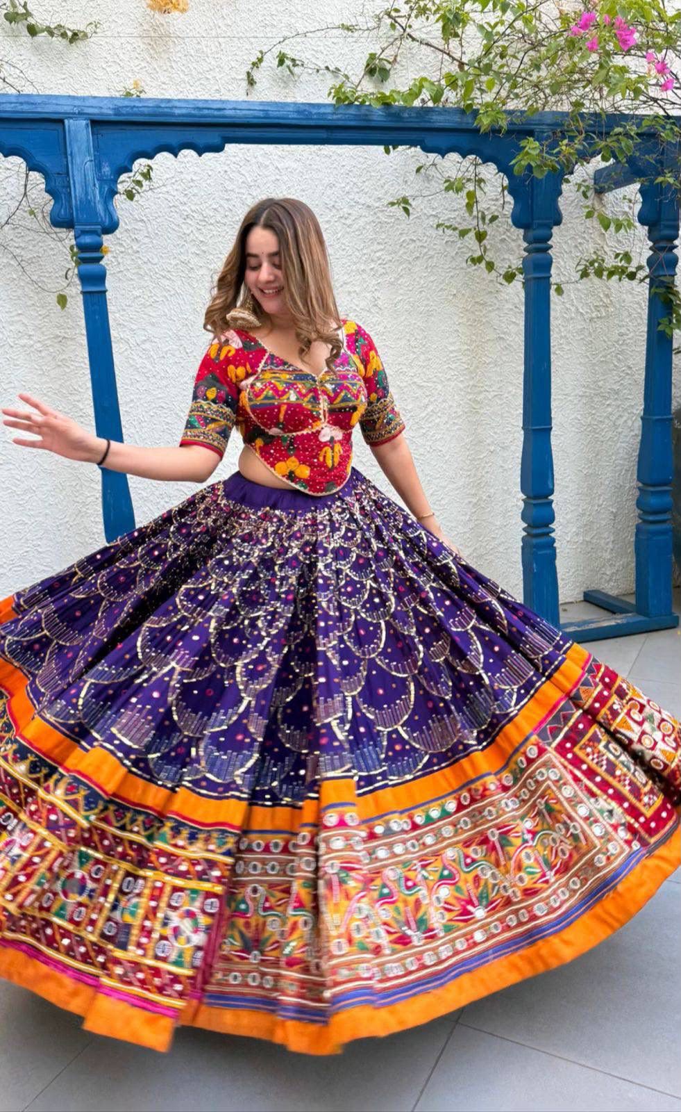 Navratri Special Muslin Cotton Chaniya Choli Set with Real Mirror Work