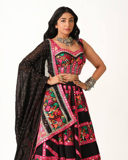 Navratri Special Muslin Cotton Chaniya Choli Set with Real Mirror Work