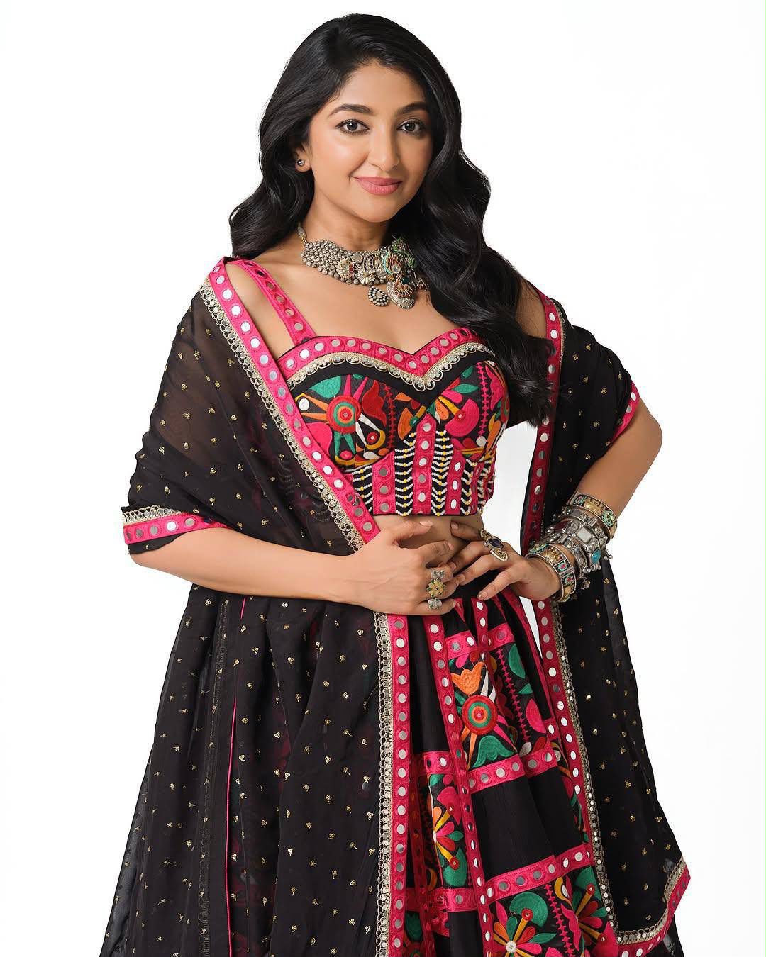 Navratri Special Muslin Cotton Chaniya Choli Set with Real Mirror Work