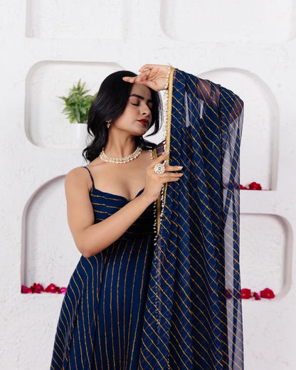 Digital Printed Georgette Anarkali Suit Set with Pant & Dupatta