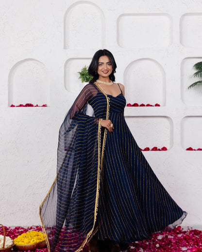 Digital Printed Georgette Anarkali Suit Set with Pant & Dupatta