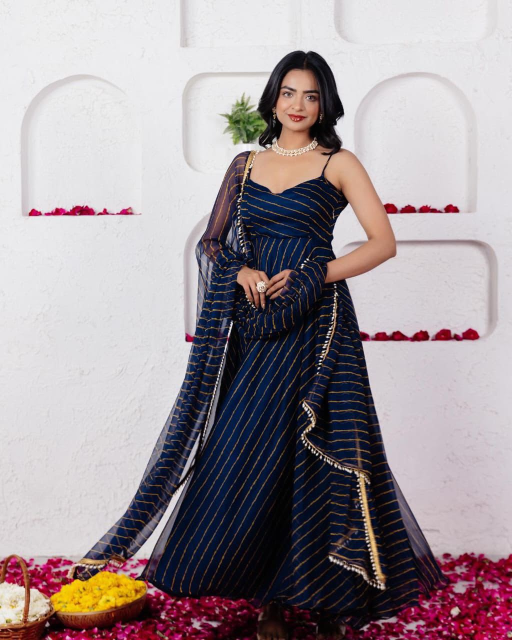 Digital Printed Georgette Anarkali Suit Set with Pant & Dupatta
