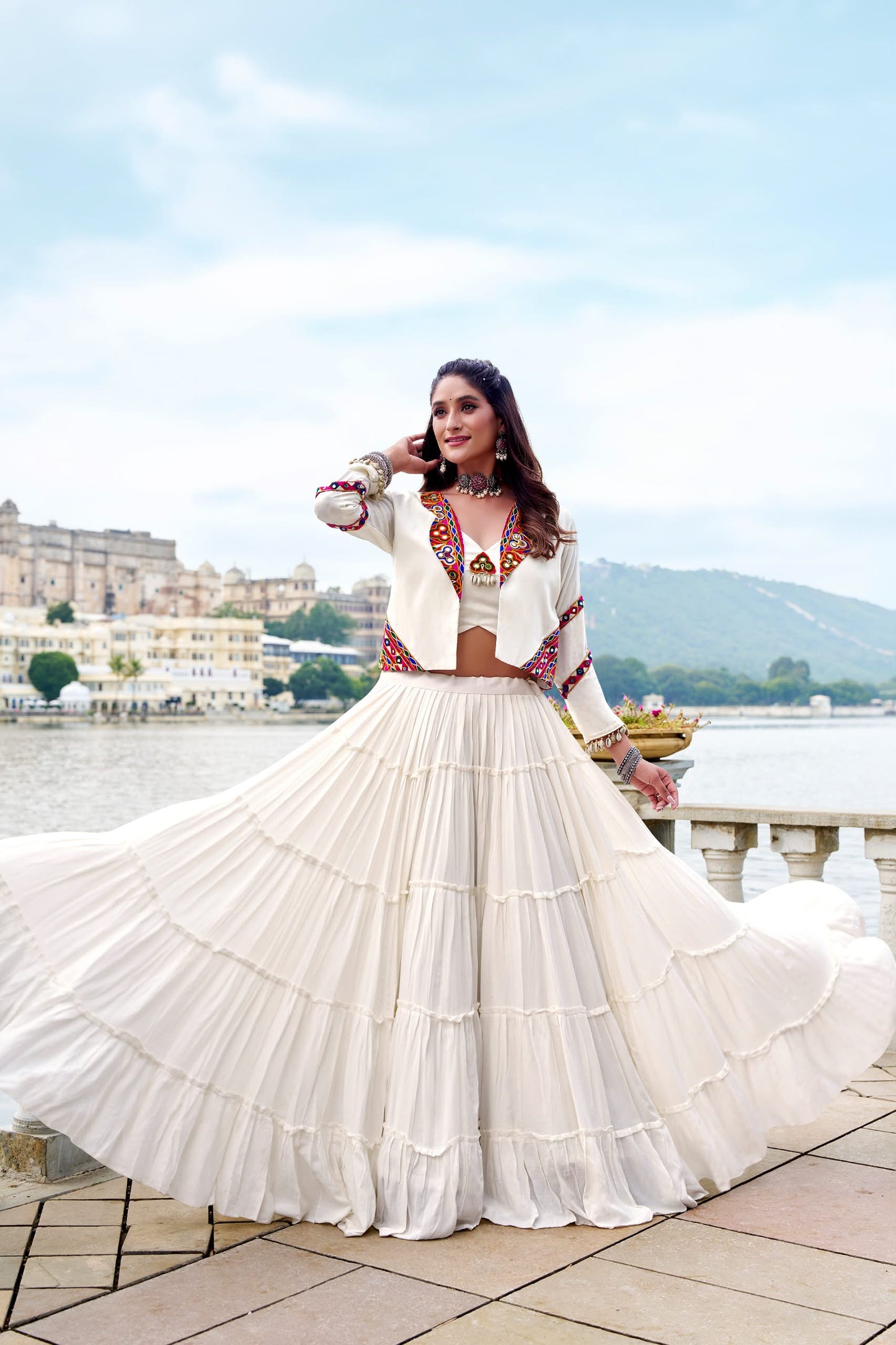 Pure Rayon Gamthi Work Lehenga Set with Mirror Work Jacket & Blouse