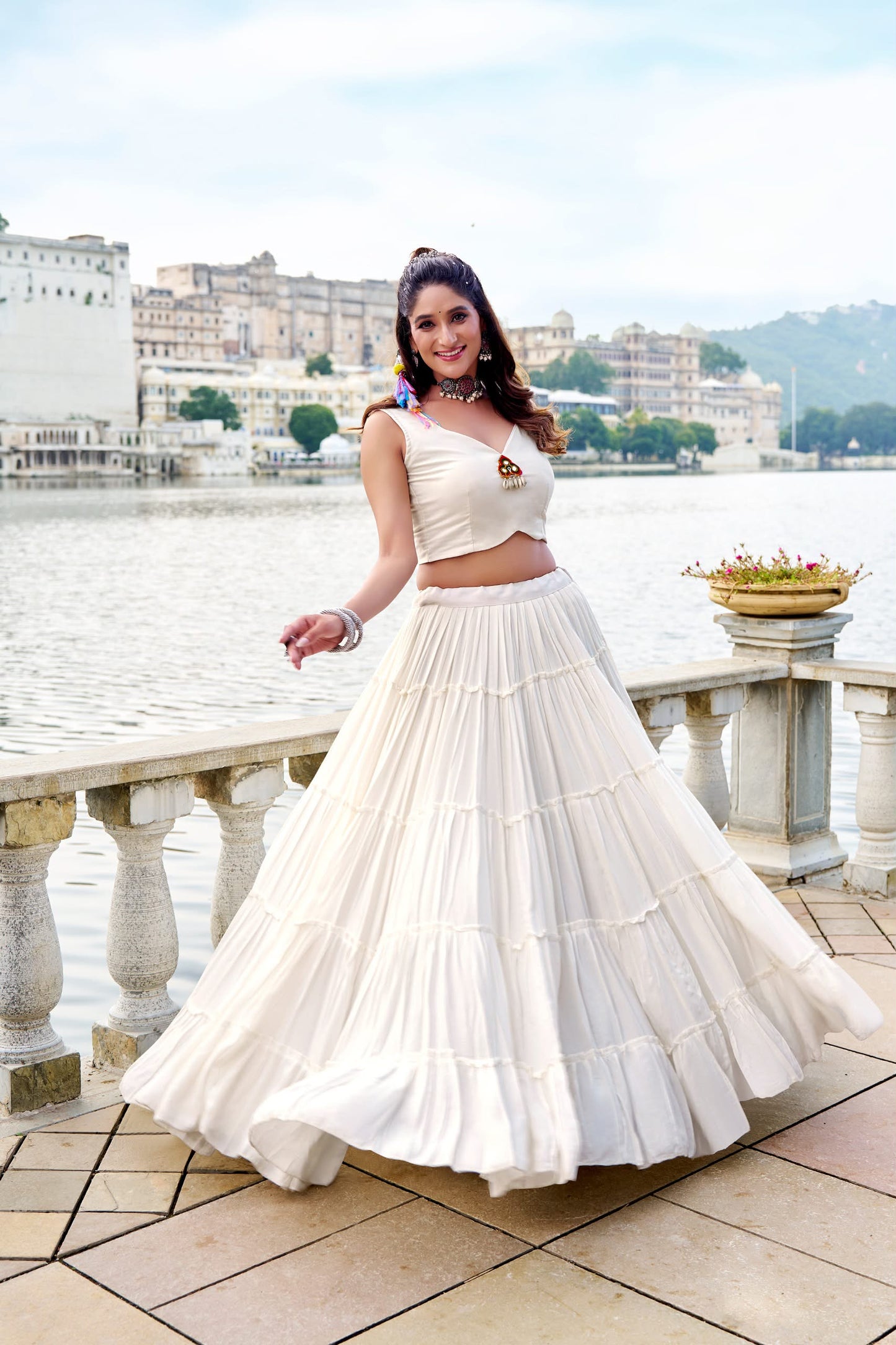 Pure Rayon Gamthi Work Lehenga Set with Mirror Work Jacket & Blouse