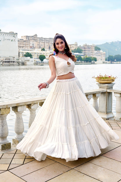 Pure Rayon Gamthi Work Lehenga Set with Mirror Work Jacket & Blouse