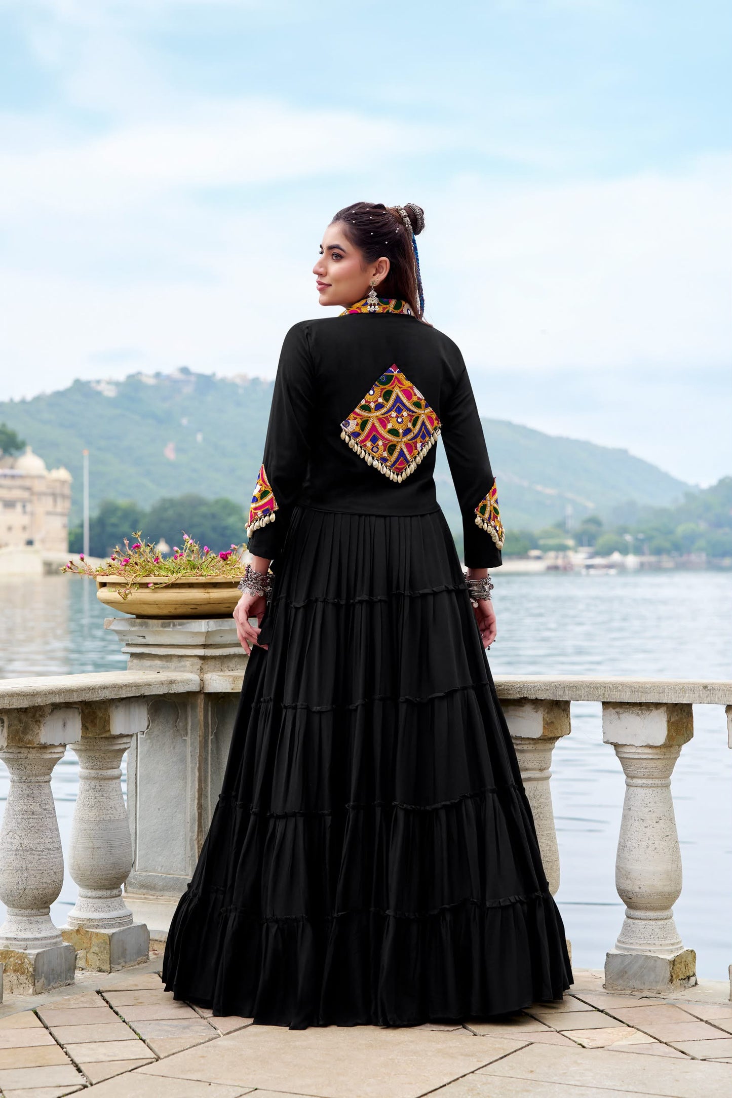 Pure Rayon Gamthi Work Lehenga Set with Mirror Work Jacket & Blouse