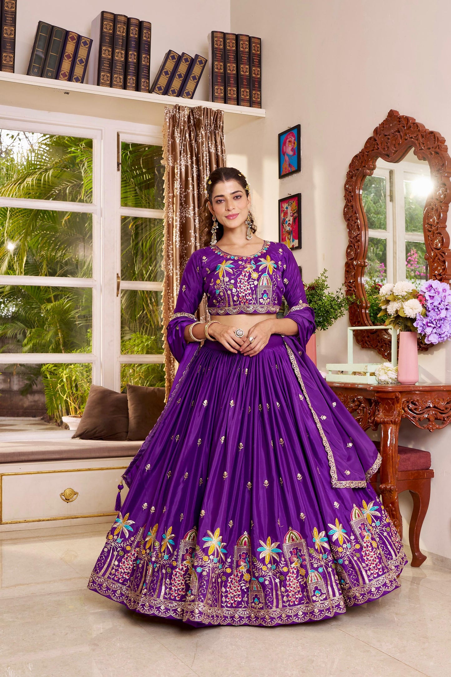 Wedding Collection Pure Crepe Silk Embroidered Lehenga Choli Set with Dupatta
