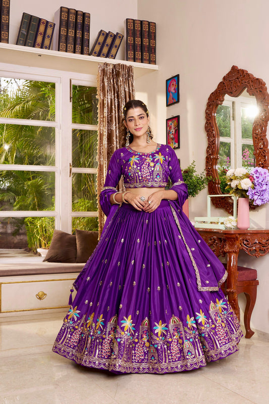 Wedding Collection Pure Crepe Silk Embroidered Lehenga Choli Set with Dupatta