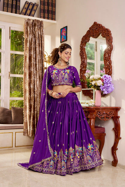 Wedding Collection Pure Crepe Silk Embroidered Lehenga Choli Set with Dupatta