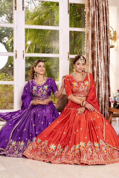 Wedding Collection Pure Crepe Silk Embroidered Lehenga Choli Set with Dupatta