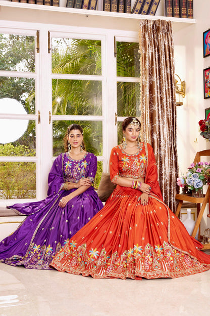 Wedding Collection Pure Crepe Silk Embroidered Lehenga Choli Set with Dupatta