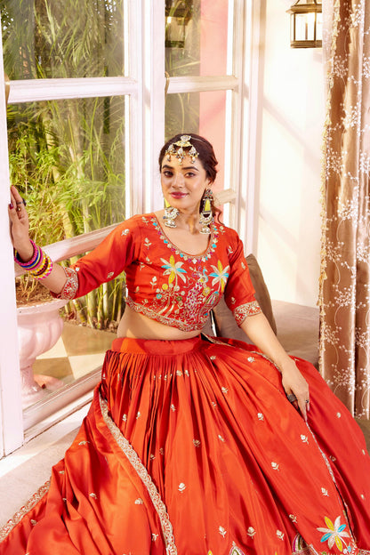 Wedding Collection Pure Crepe Silk Embroidered Lehenga Choli Set with Dupatta