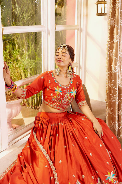 Wedding Collection Pure Crepe Silk Embroidered Lehenga Choli Set with Dupatta