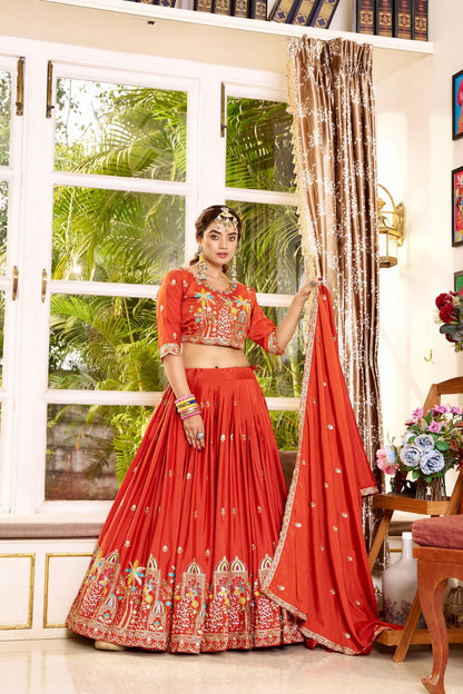 Wedding Collection Pure Crepe Silk Embroidered Lehenga Choli Set with Dupatta