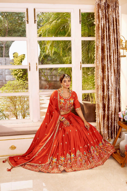 Wedding Collection Pure Crepe Silk Embroidered Lehenga Choli Set with Dupatta