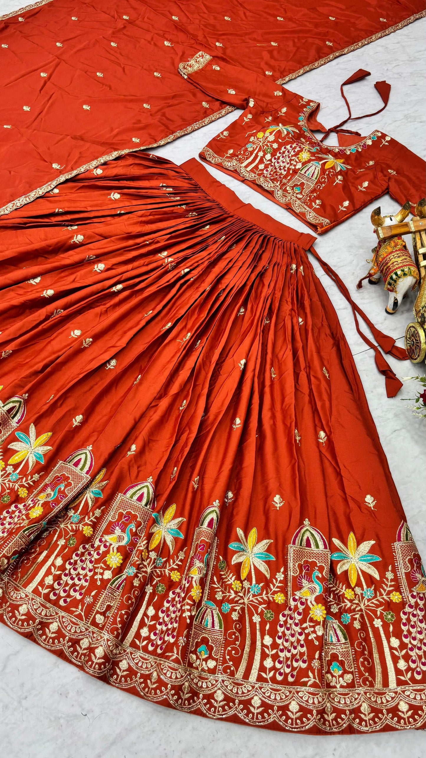 Wedding Collection Pure Crepe Silk Embroidered Lehenga Choli Set with Dupatta