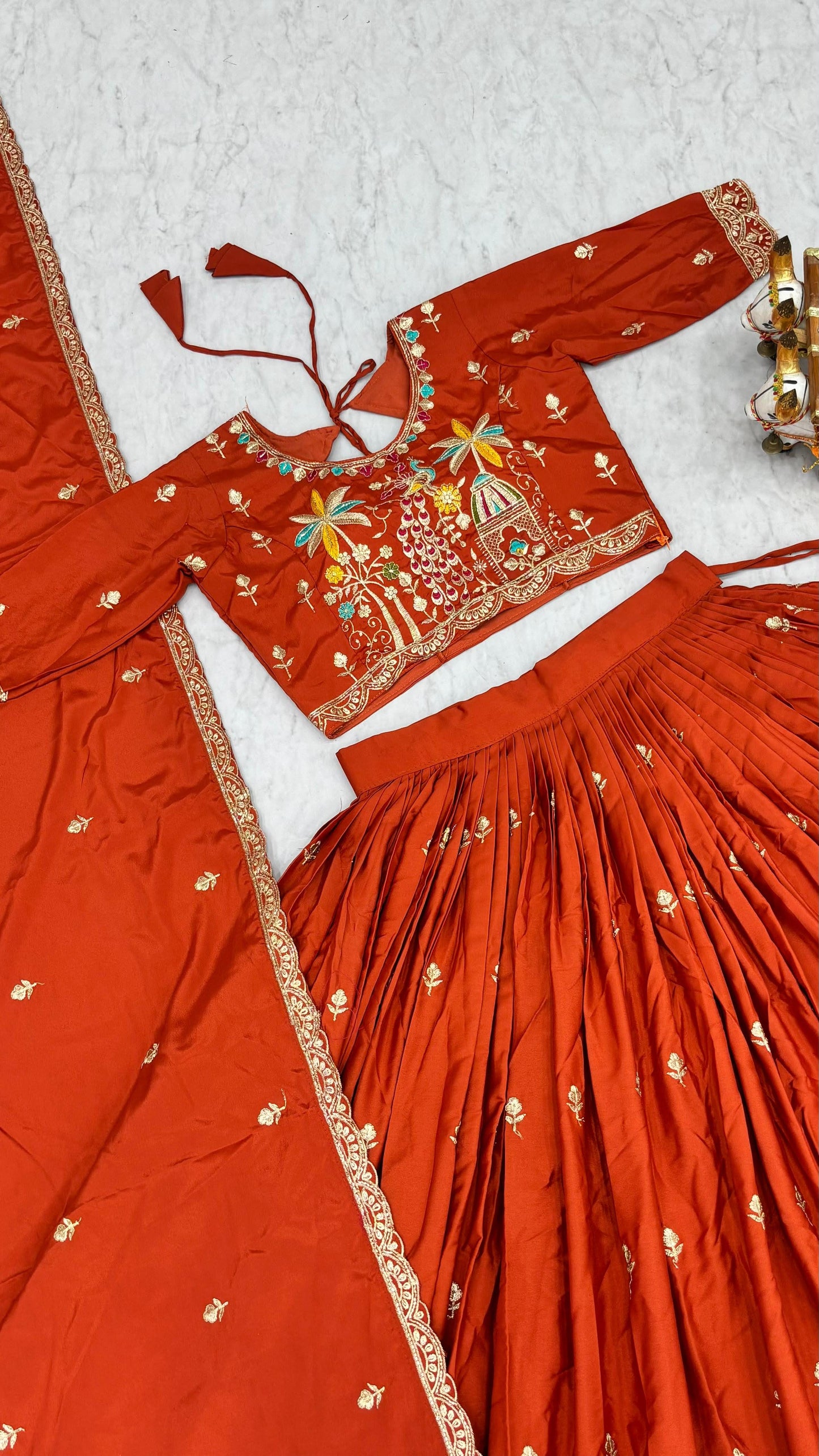 Wedding Collection Pure Crepe Silk Embroidered Lehenga Choli Set with Dupatta