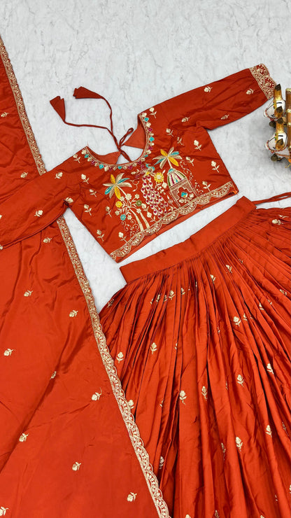 Wedding Collection Pure Crepe Silk Embroidered Lehenga Choli Set with Dupatta