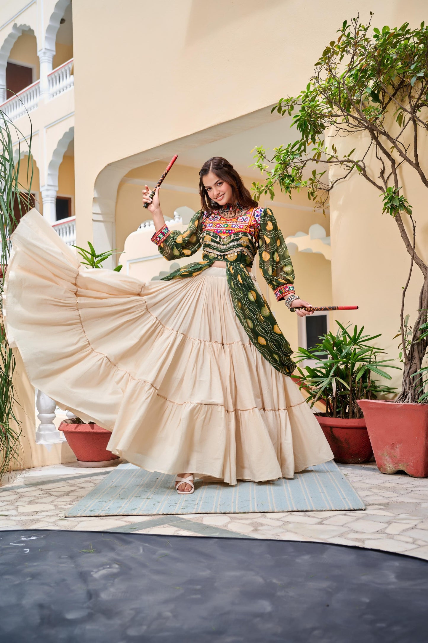Navratri Special Pure Cotton Gamathi Work Lehenga Set with Shrug