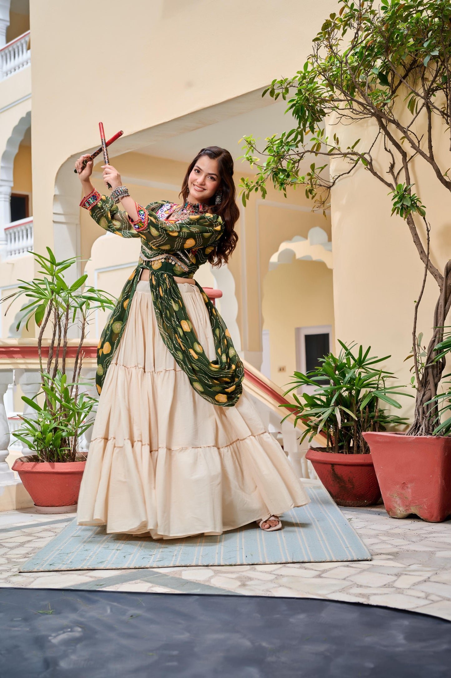 Navratri Special Pure Cotton Gamathi Work Lehenga Set with Shrug