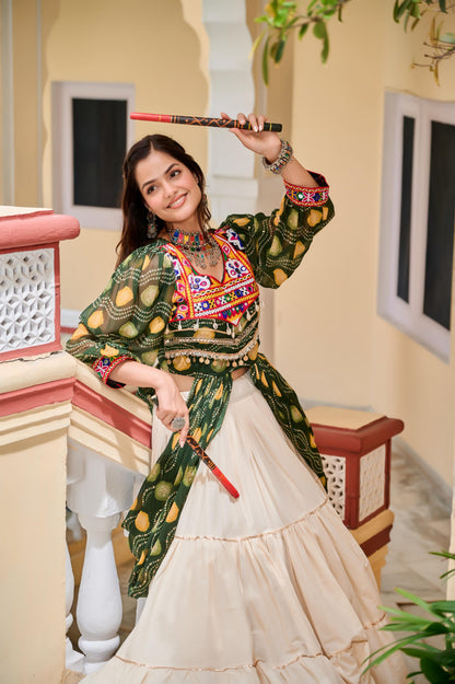 Navratri Special Pure Cotton Gamathi Work Lehenga Set with Shrug