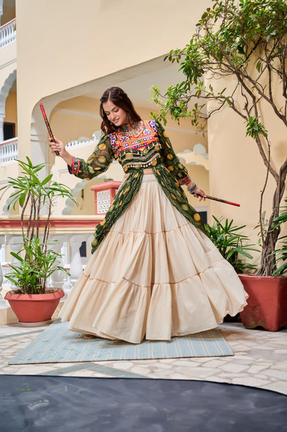 Navratri Special Pure Cotton Gamathi Work Lehenga Set with Shrug