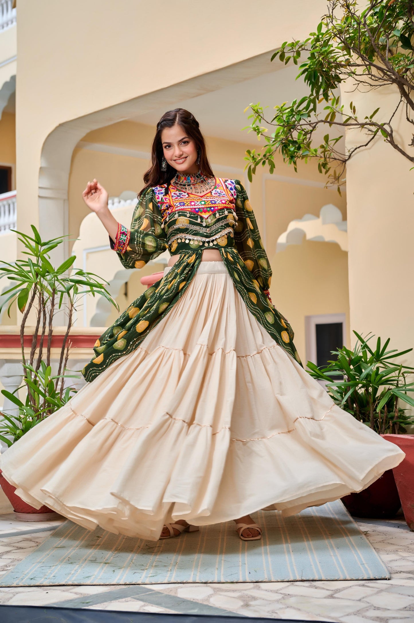 Navratri Special Pure Cotton Gamathi Work Lehenga Set with Shrug