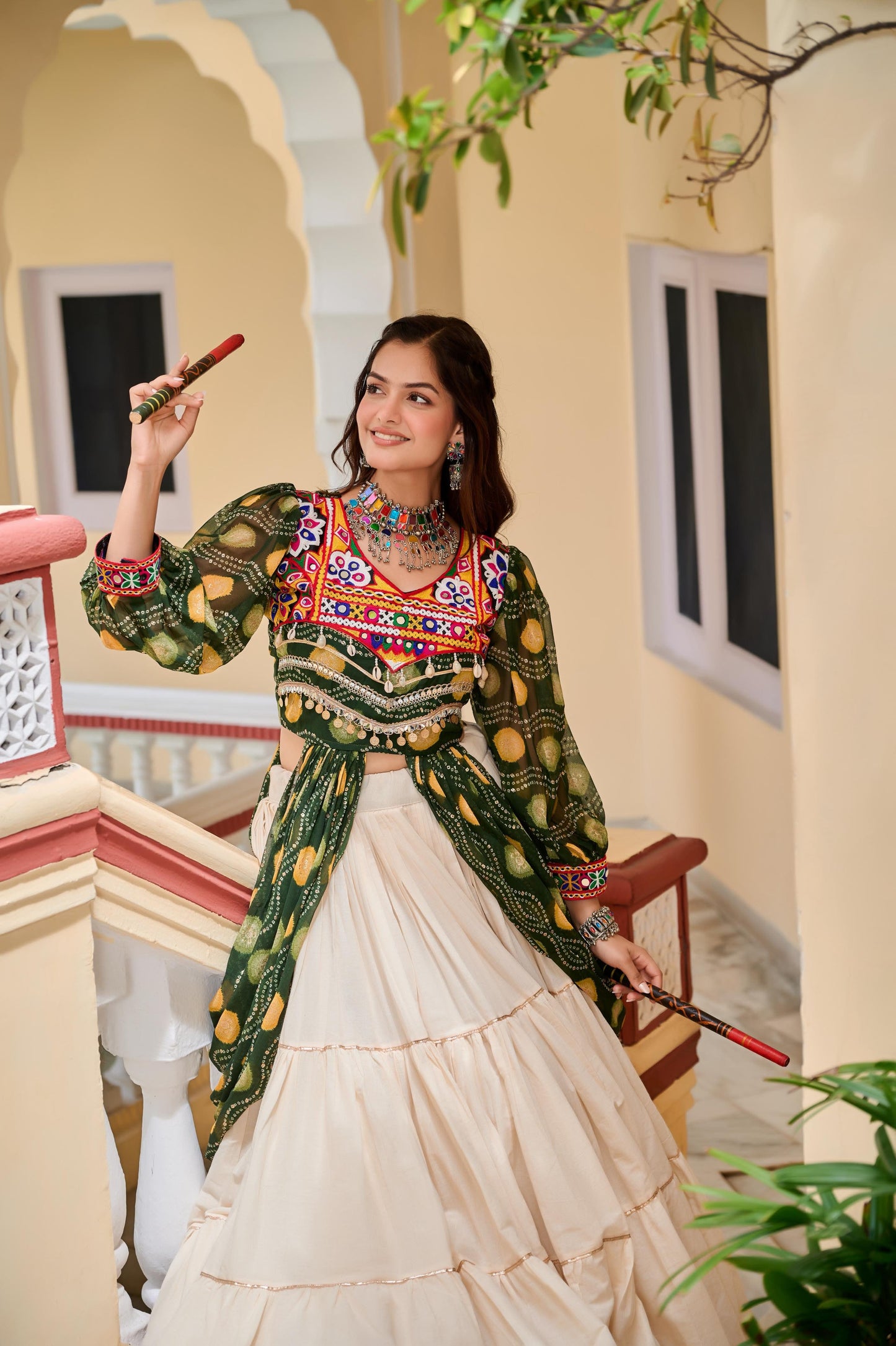 Navratri Special Pure Cotton Gamathi Work Lehenga Set with Shrug