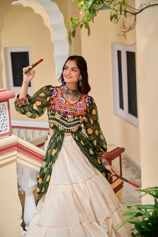 Navratri Special Pure Cotton Gamathi Work Lehenga Set with Shrug