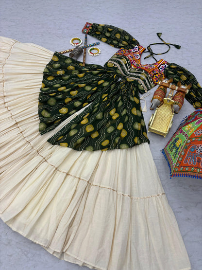 Navratri Special Pure Cotton Gamathi Work Lehenga Set with Shrug