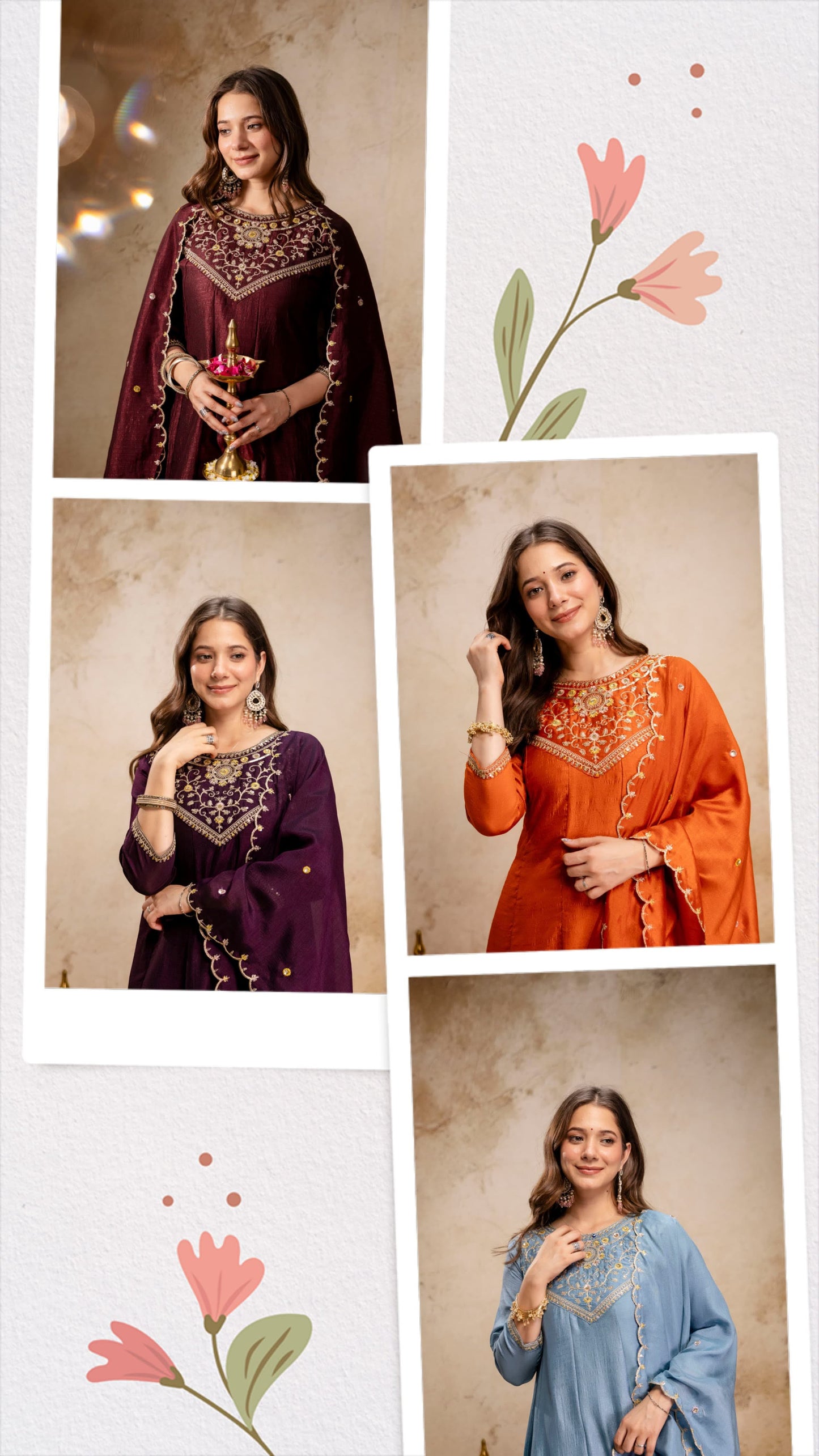 Pure Vichitra Silk Sequence Coding Embroidered Gown Set with Dupatta