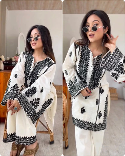 Rayon Butti Silk Embroidered Top & Bottom Co-Ord Set