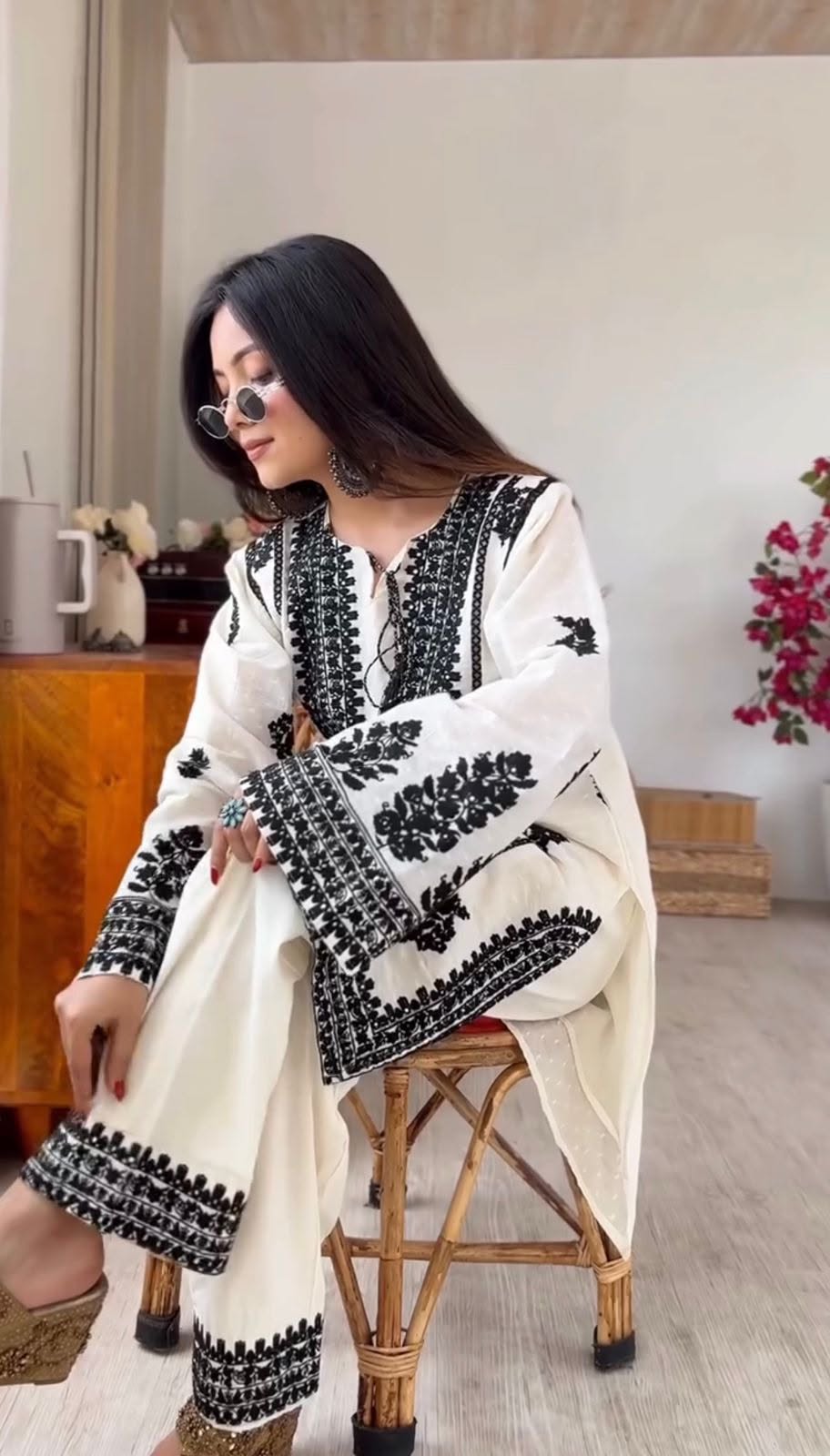 Rayon Butti Silk Embroidered Top & Bottom Co-Ord Set