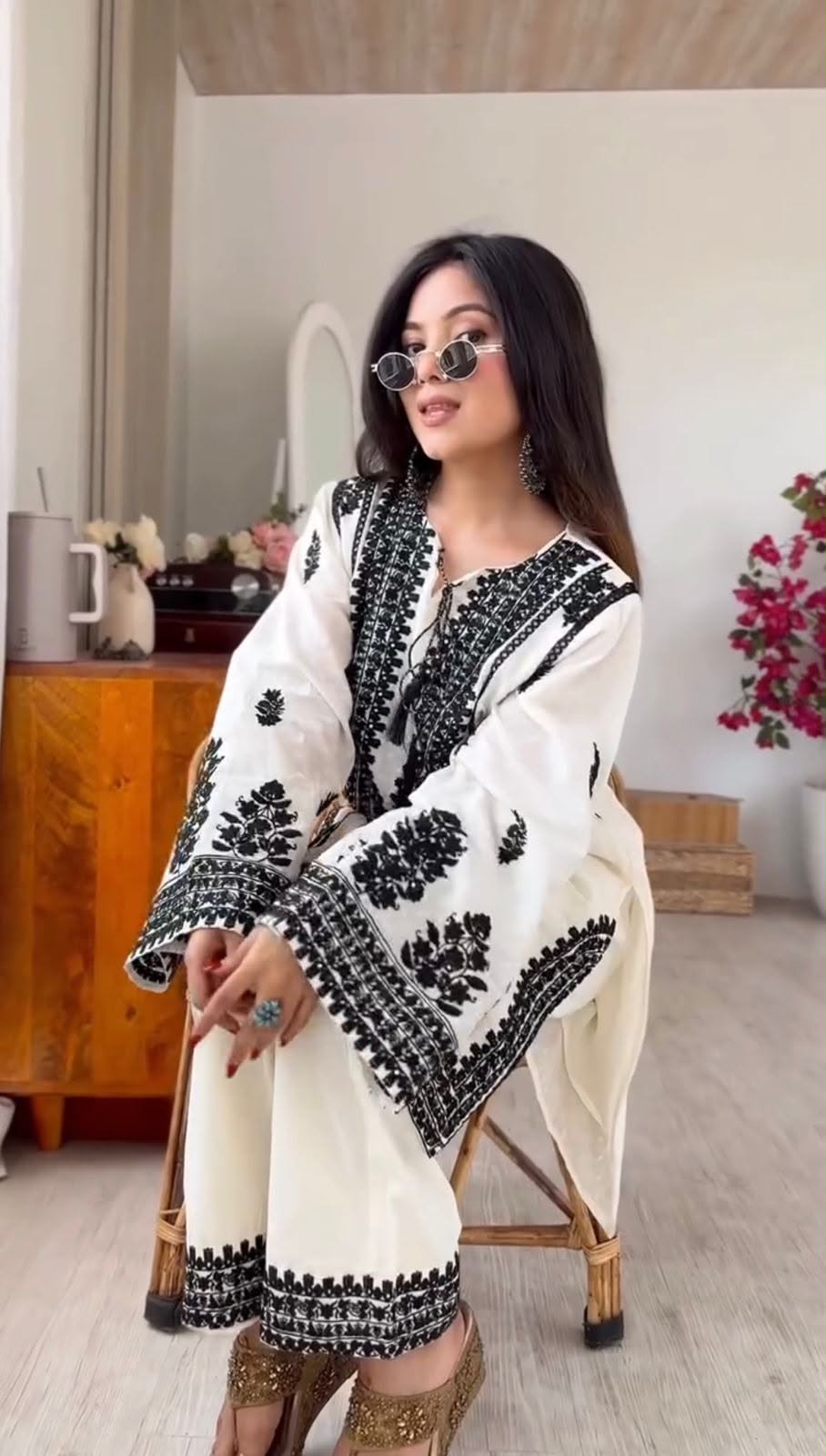 Rayon Butti Silk Embroidered Top & Bottom Co-Ord Set