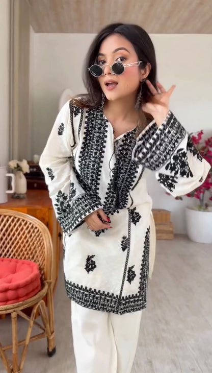 Rayon Butti Silk Embroidered Top & Bottom Co-Ord Set