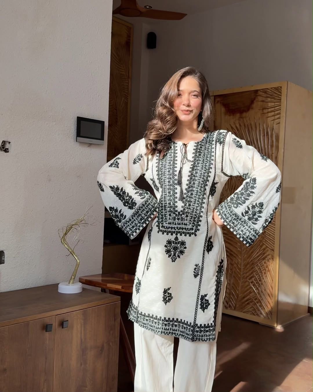 Rayon Butti Silk Embroidered Top & Bottom Co-Ord Set