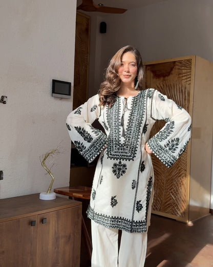 Rayon Butti Silk Embroidered Top & Bottom Co-Ord Set