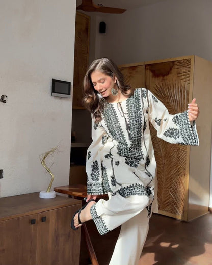 Rayon Butti Silk Embroidered Top & Bottom Co-Ord Set