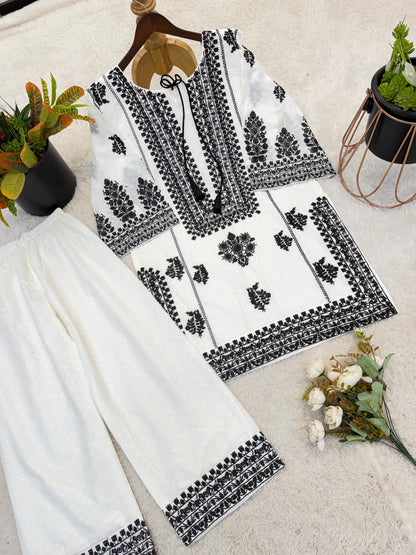Rayon Butti Silk Embroidered Top & Bottom Co-Ord Set