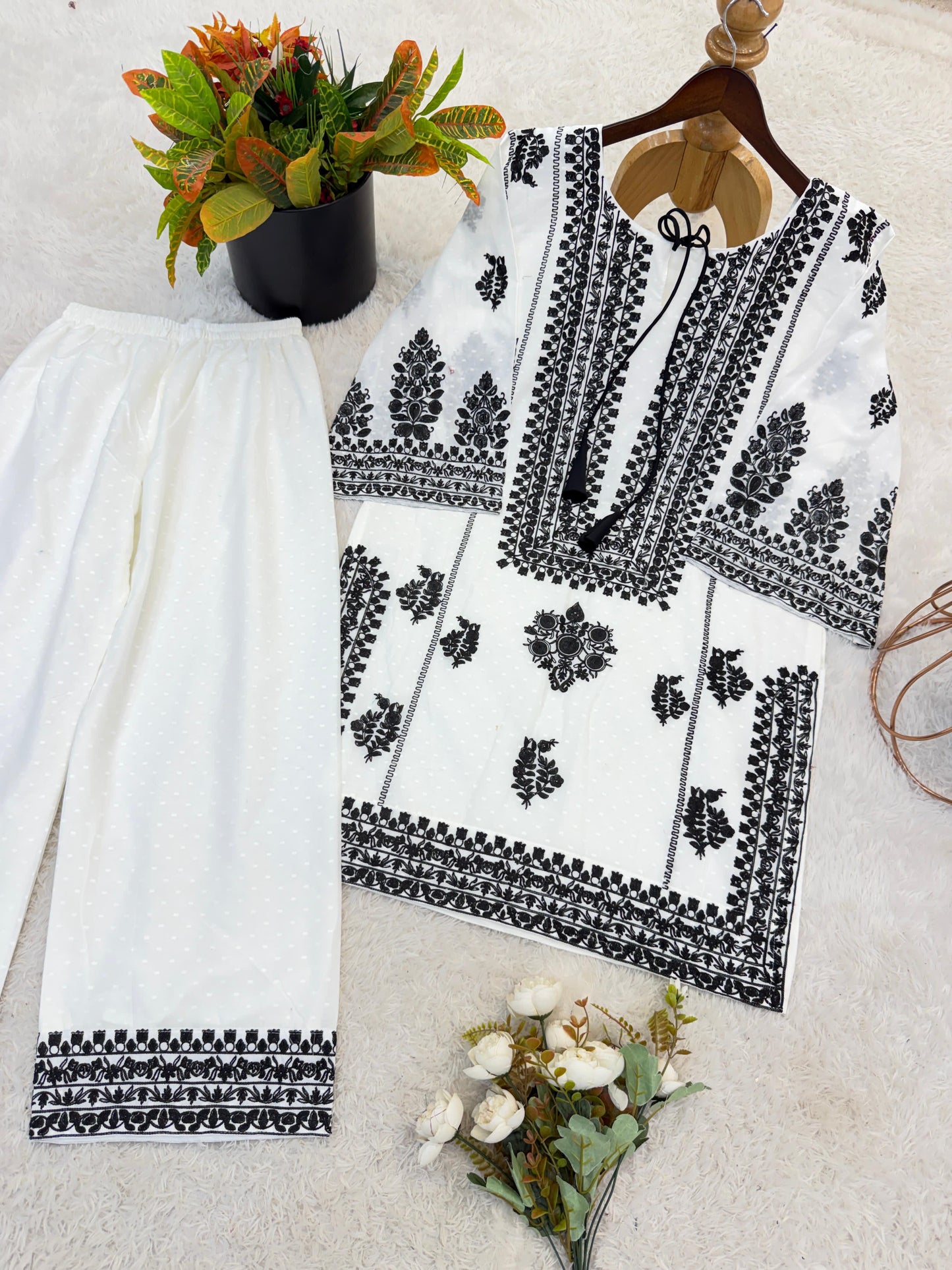 Rayon Butti Silk Embroidered Top & Bottom Co-Ord Set