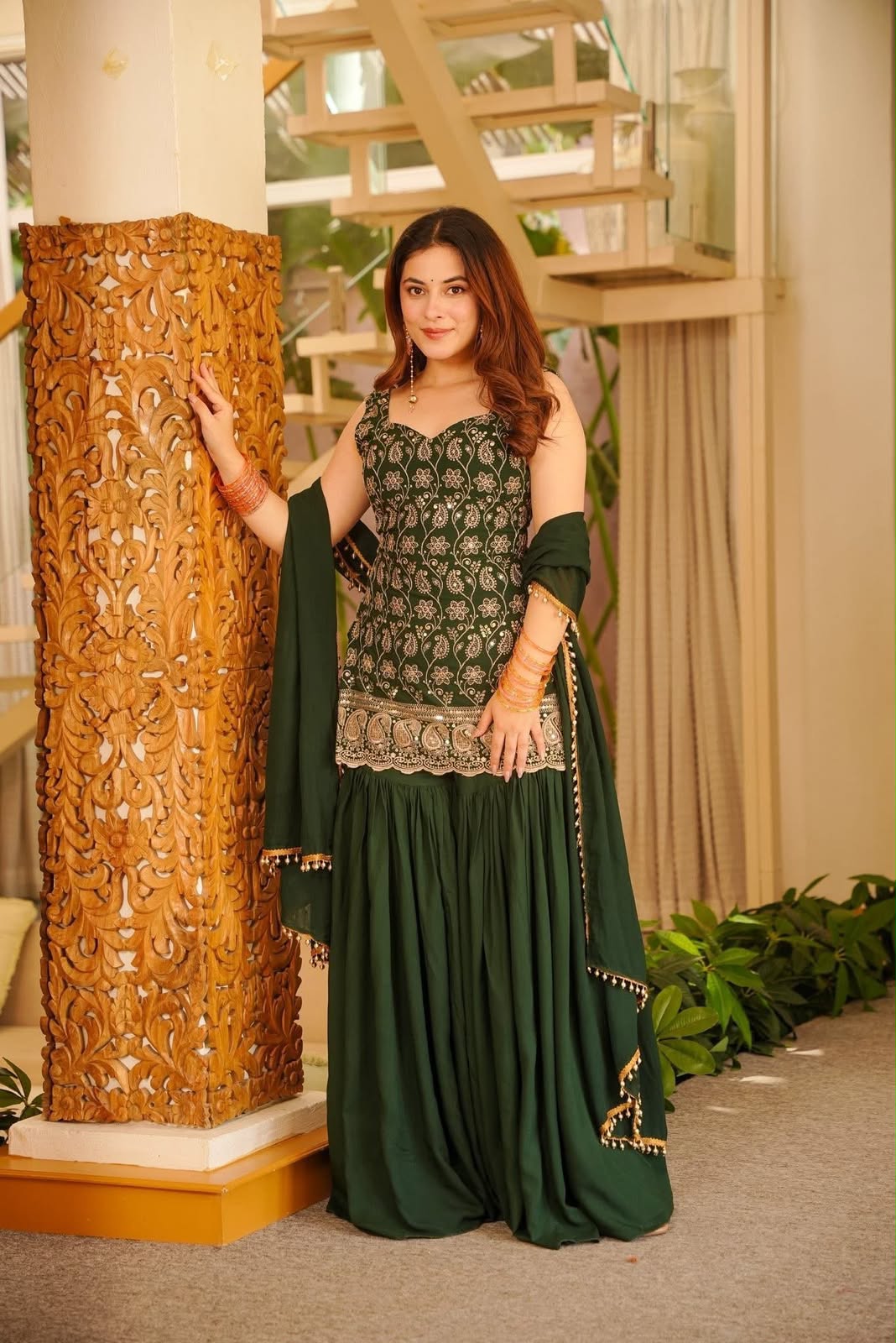 Heavy Faux Georgette Embroidered Suit Set with Palazzo & Dupatta