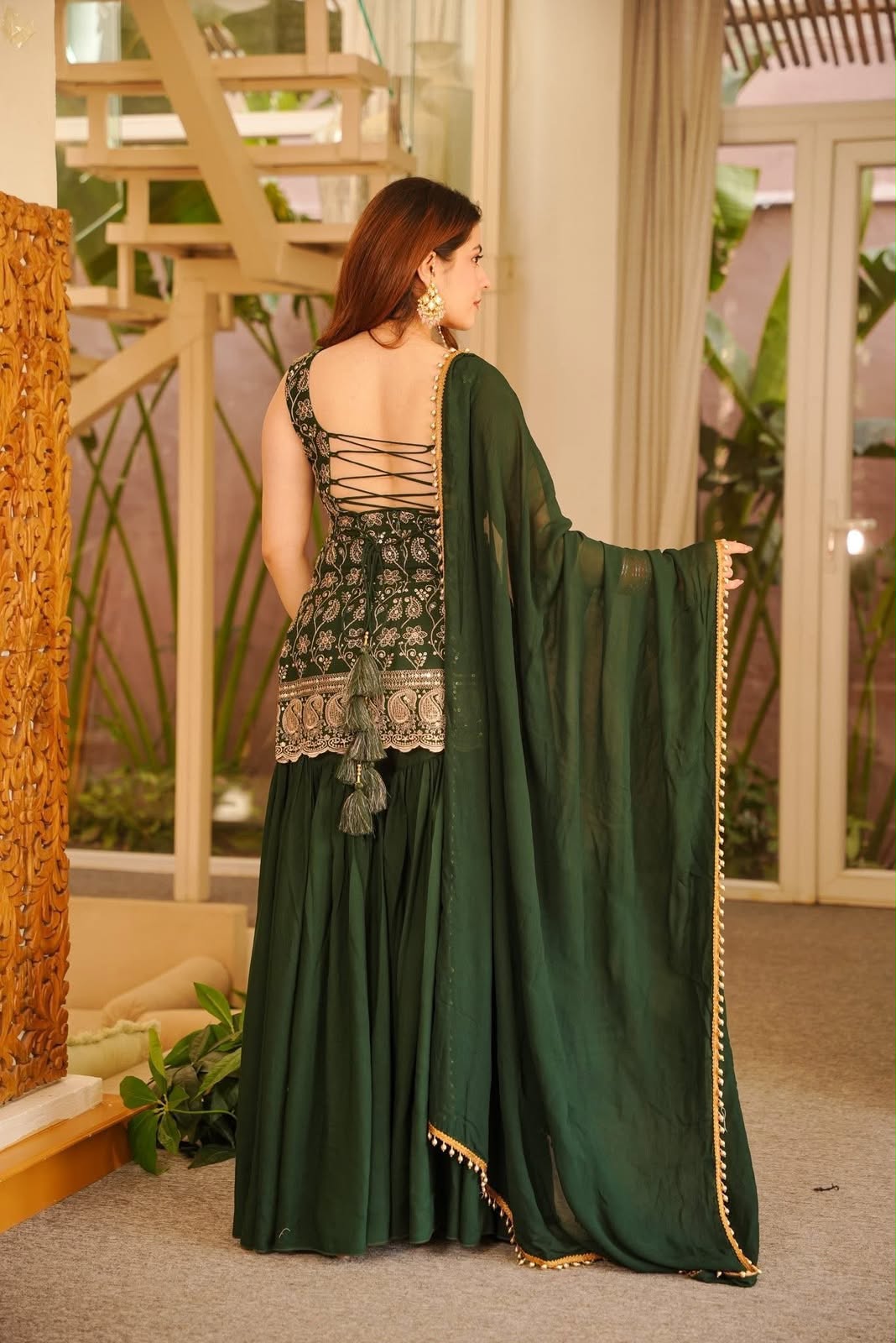 Heavy Faux Georgette Embroidered Suit Set with Palazzo & Dupatta