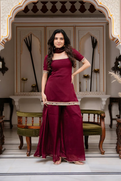 Heavy Faux Georgette Real Mirror Work Suit Set with Palazzo & Dupatta