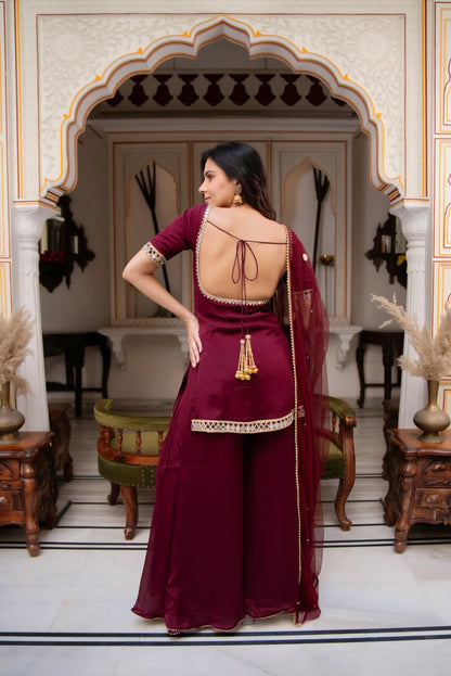 Heavy Faux Georgette Real Mirror Work Suit Set with Palazzo & Dupatta