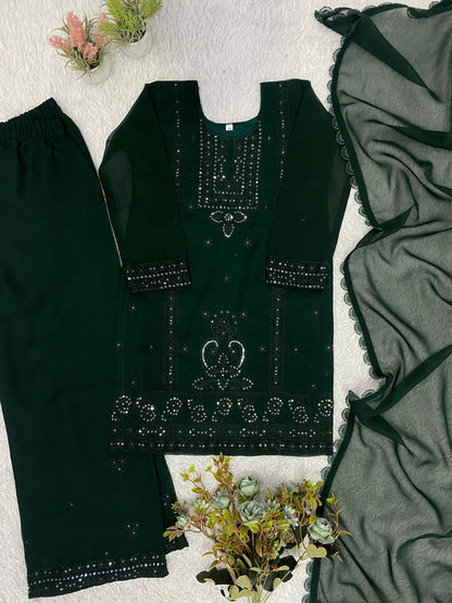 Mother & Daughter Georgette Embroidered Matching Suit Set