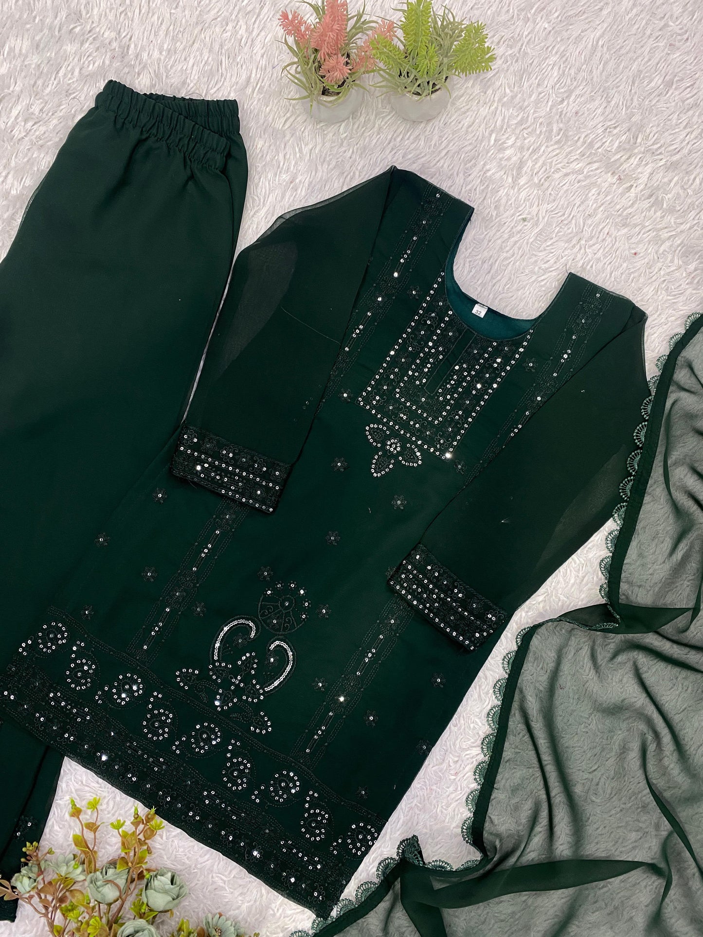Mother & Daughter Georgette Embroidered Matching Suit Set