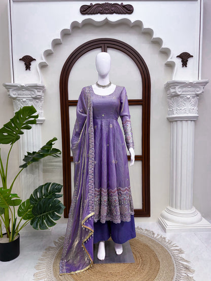 Designer Fendy Silk Anarkali Set with Pant & Embroidered Dupatta