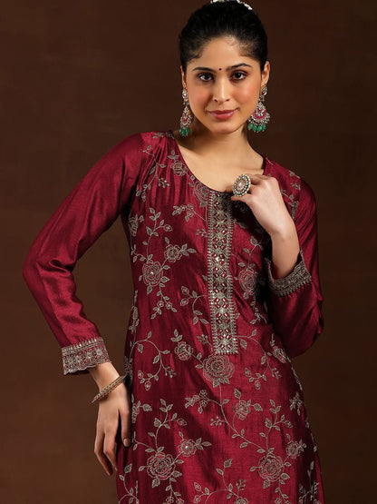 Pure Vichitra Silk Embroidered Kurta Set with Santoon Silk Bottom & Dupatta