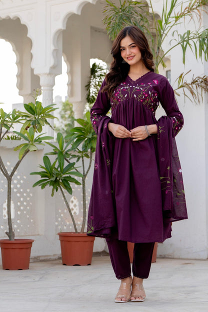 Embroidered Anarkali Kurta Set with Pant & Dupatta